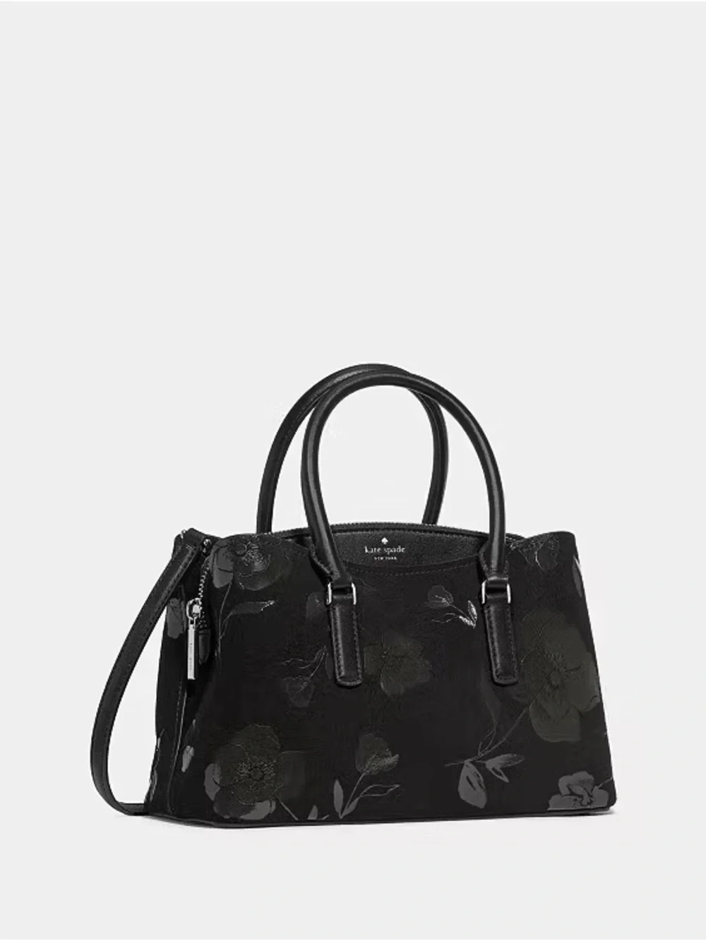 ♠️Kate Spade New York Thompson Street Floral Suede Small Satchel Bag, Black NWT